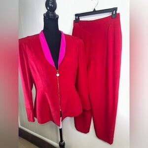 VINTAGE 100% Silk Elegant Red Women's Suit Set